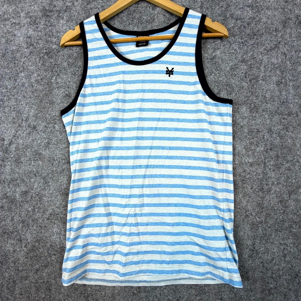 Zoo York Tank Top Men Medium Blue White Striped Cotton Logo Skater Wear Pullover